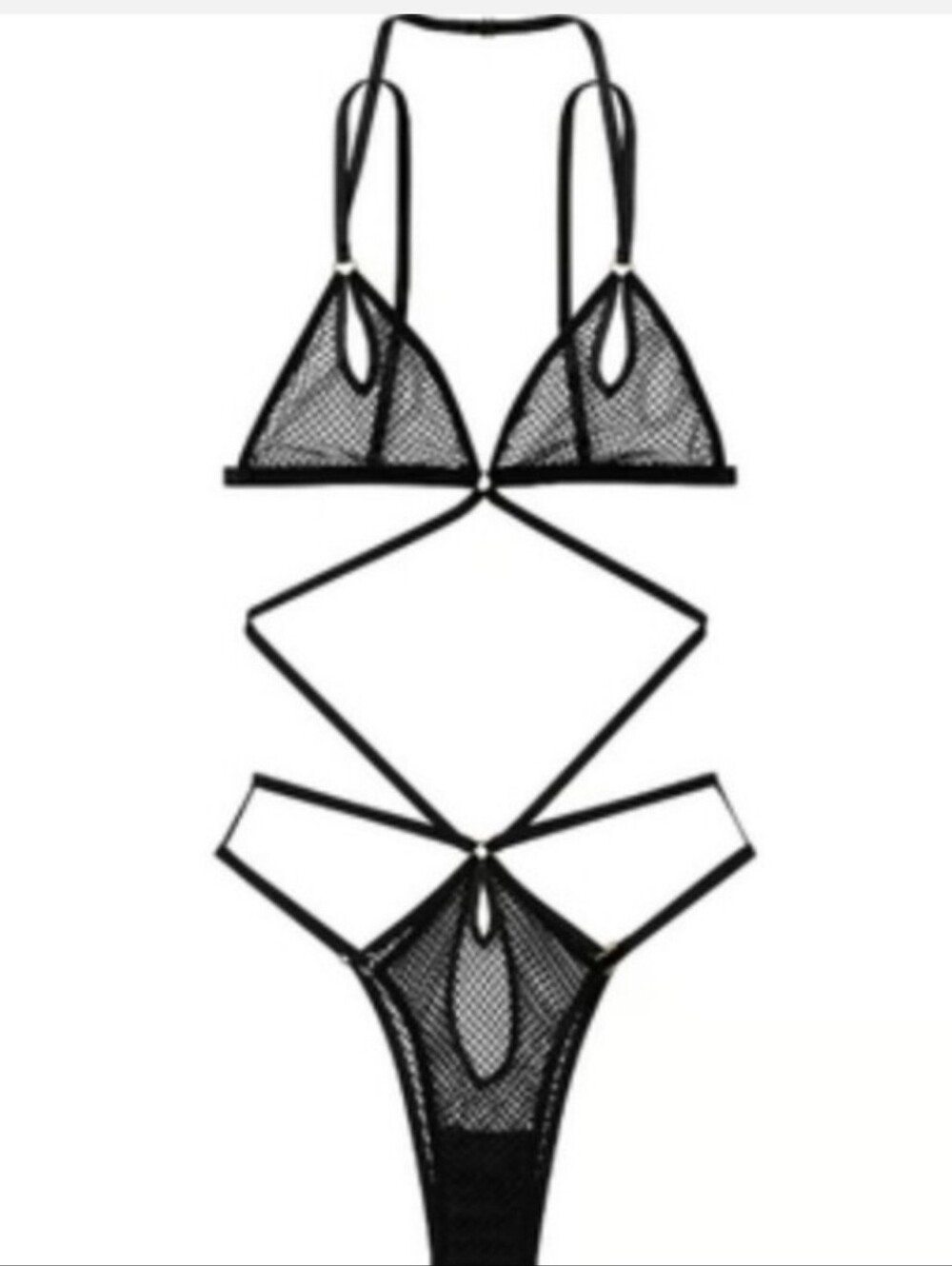 Victoria's secret very sexy fishnet unlined strappy teddy lingerie BLACK MEDIUM